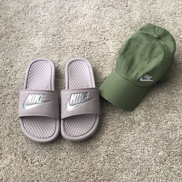 olive green nike slides